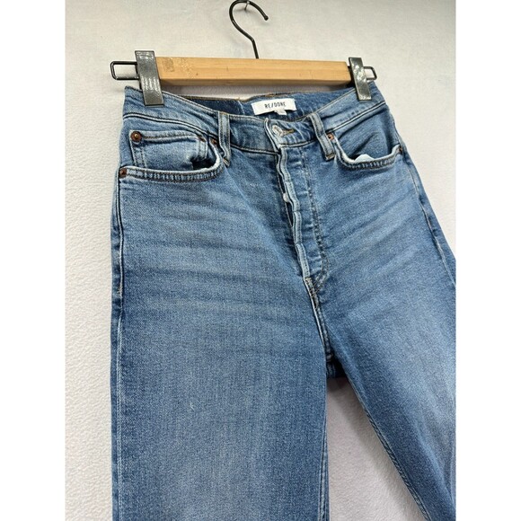 Re/Done 70's Stove Pipe Jeans Size 26 In Mid 70's Wash Button Fly Raw Hem Pocket - Picture 5 of 16